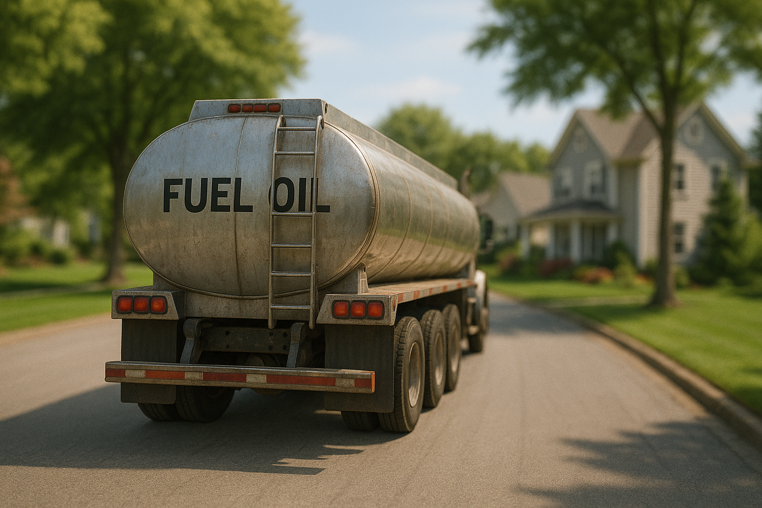Heating oil delivery truck on a residential street